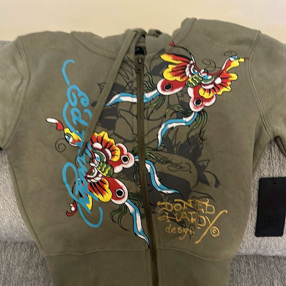 Ed Hardy green sweat jacket XS
